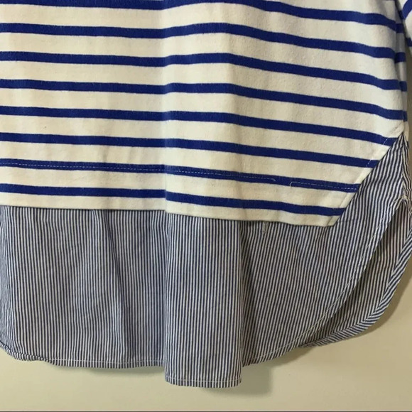 Lili’s Closet Blue White Stripe Top 3/4 Sleeve Size Small Chambray Anthropologie - Picture 5 of 7